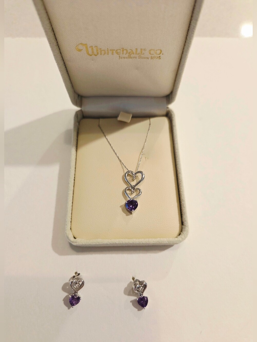 10k White Gold Amethyst Pendant and Earrings